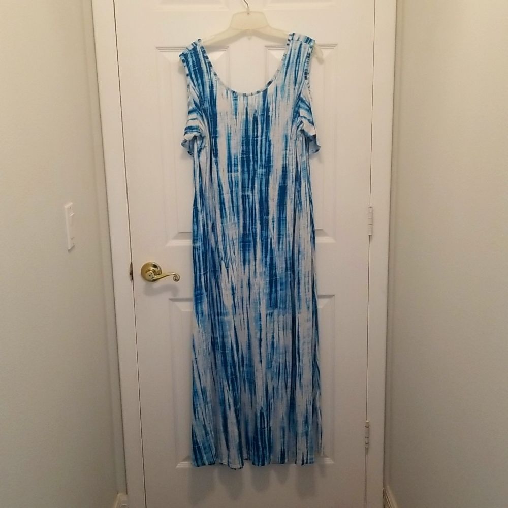 Lane Bryant Maxi Blue and White Tie Dye off The Shoulder Dress Size 18/20